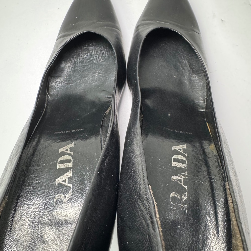 Prada Black Leather Pointed Toe‎ Stiletto High Heel Pumps Made in Italy Women's - Picture 8 of 11